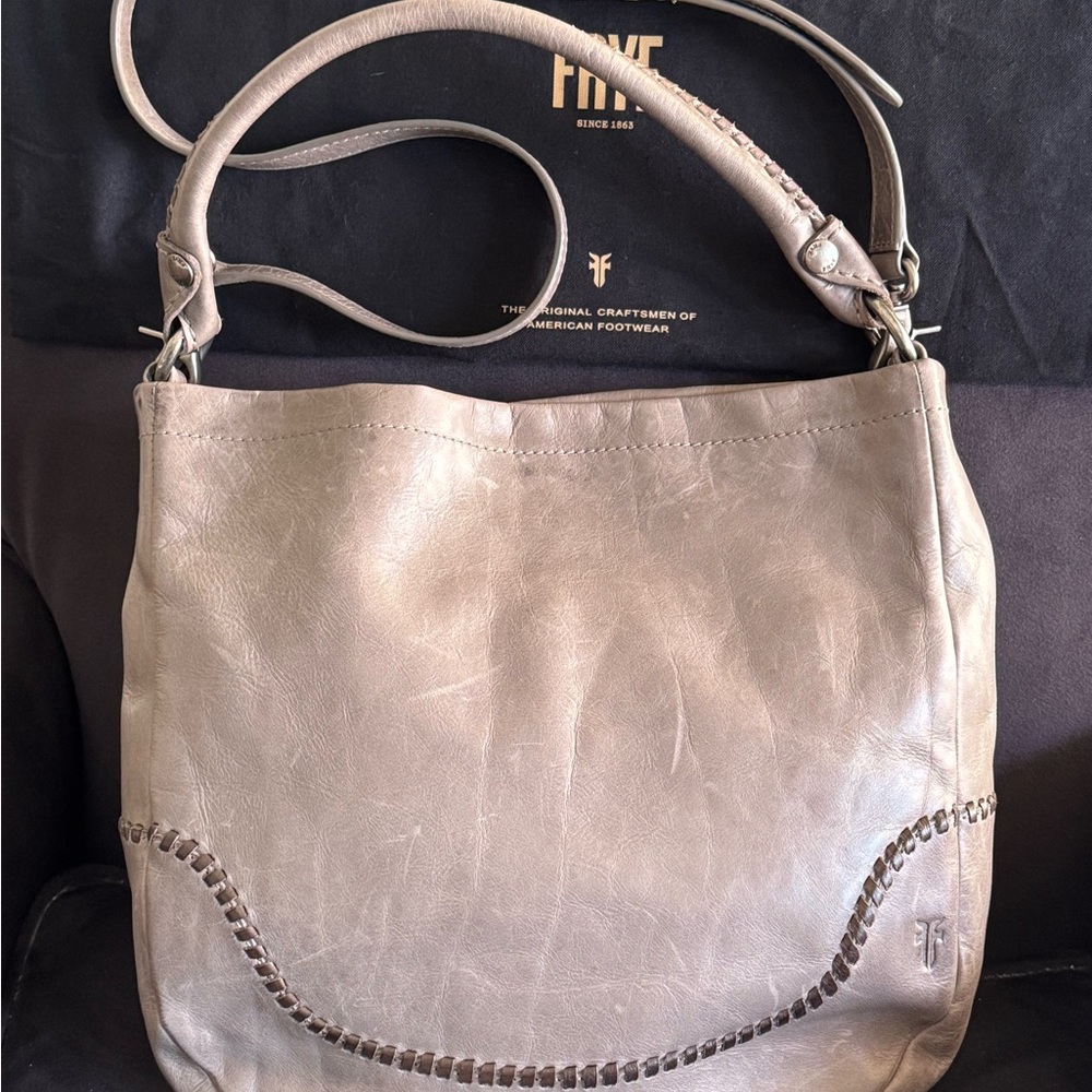 Frye Melissa Whipstitch Hobo Leather Shoulder Bag Ice (gray)